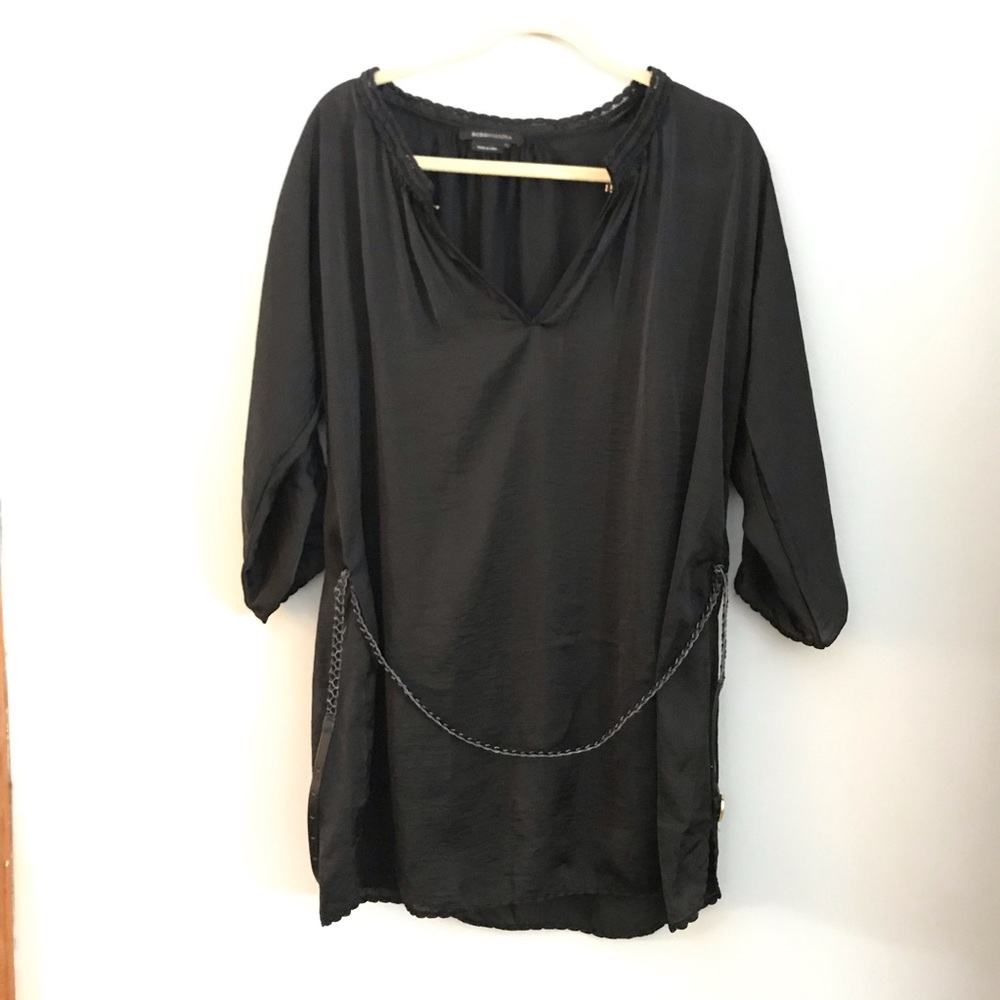 EUC BCBG Black tunic blouse with matching belt